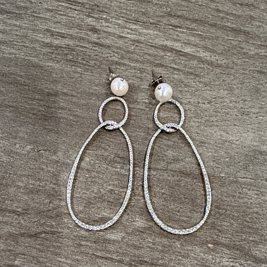 Adriana Orsini Silvertone, 7mm Round Pearl & Crystal Drop Earrings